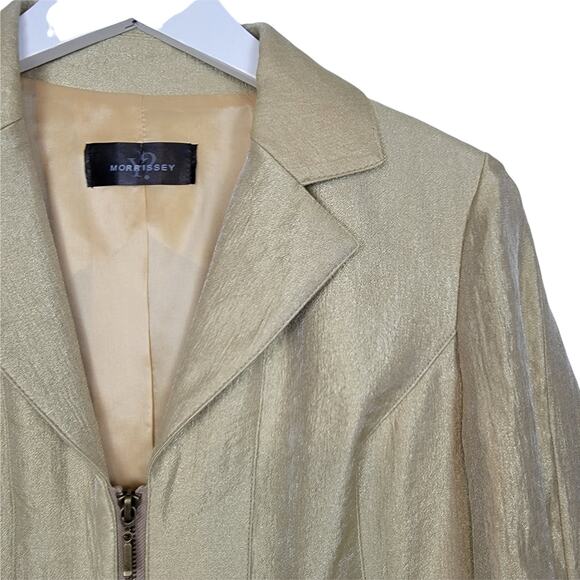 Morrissey Y? Gold Metallic Zip Front Blazer Gathered Cuffs - Size Small S - Picture 5 of 7
